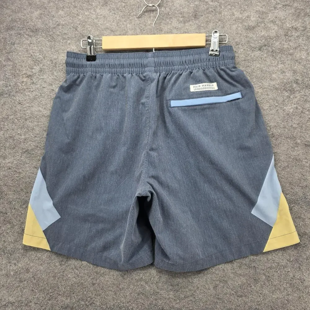 Fair Harbor Shorts Mens Medium Blue Colorblock Swim Trunks Stretch Drawstring